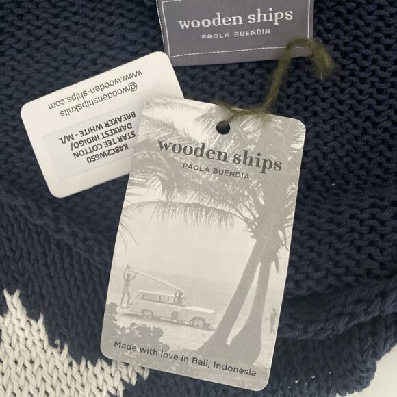 NWT WOODEN SHIPS Star Cotton Tee Sweater Knit Blue Darkest Indigo White M L - Picture 9 of 10